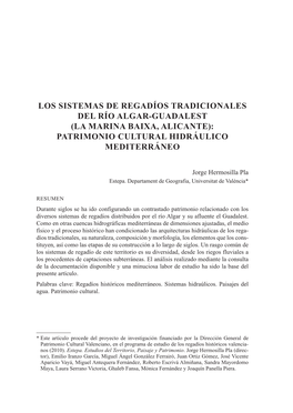 La Marina Baixa, Alicante): Patrimonio Cultural Hidráulico Mediterráneo