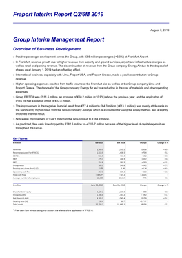 Fraport Interim Report Q2/6M 2019 Group Interim Management Report