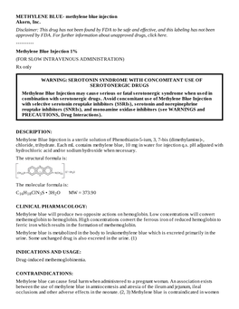 Methylene Blue Injection 1% (FOR SLOW INTRAVENOUS ADMINISTRATION) Rx Only