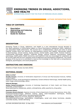 Emerging Trends in Drugs, Addictions, and Health International Society for the Study of Emerging Drugs (Issed)