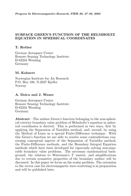 Surface Green's Function of the Helmholtz Equation In