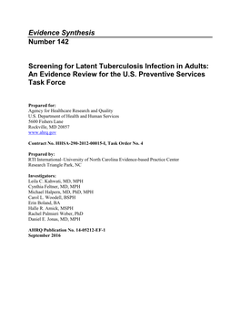 Screening for Latent Tuberculosis Infection in Adults: an Evidence Review for the U.S