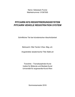 Pitcairn Kfz-Registrierungssystem Pitcairn Vehicle Registration System