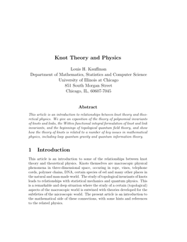 Knot Theory and Physics 1 Introduction