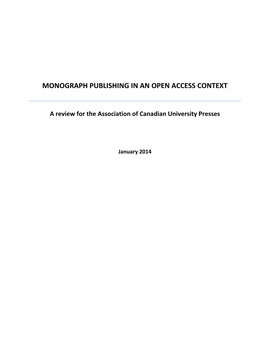 Monograph Publishing in an Open Access Context