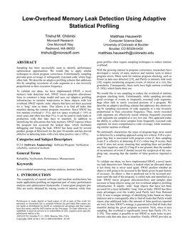 Low-Overhead Memory Leak Detection Using Adaptive Statistical Profiling