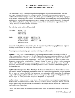 Bay County Library System Weather Emergency Policy