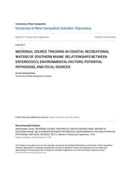 Microbial Source Tracking in Coastal Recreational Waters of Southern Maine