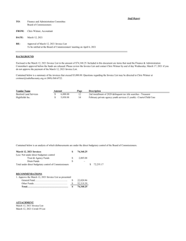 March 12, 2021 Invoice List to Be Ratified at the Board of Commissioners' Meeting on April 6, 2021