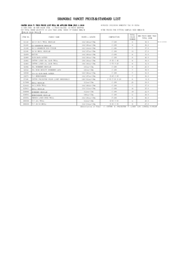 Shanghai Vancet Price＆Standard List