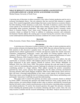 AN EXAMINATION of a MUSIC SCENE AS ECONOMIC CLUSTER Michael Seman, University of North Texas