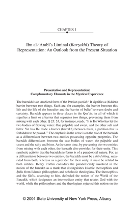 Ibn Al->Arab•'S Liminal ( Barzakh•) Theory of Representation: An