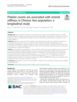 Platelet Counts Are Associated with Arterial Stiffness in Chinese Han