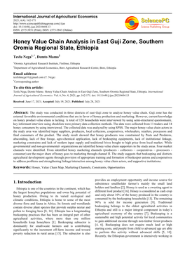 Honey Value Chain Analysis in East Guji Zone, Southern Oromia Regional State, Ethiopia