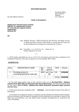 Madurai Division: ADEN/Tirunelveli Sub Division