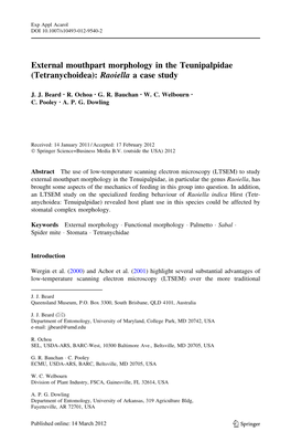 External Mouthpart Morphology in the Teunipalpidae (Tetranychoidea): Raoiella a Case Study