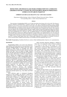 Detection and Molecular Characterization of Candidatus Liberibacter Spp