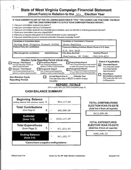 State of West Virginia Campaign Financial Statement (Short Form) in Relation to the 2O14 Election Year