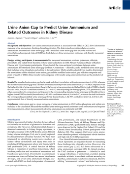 Urine Anion Gap to Predict Urine Ammonium and Related Outcomes in Kidney Disease