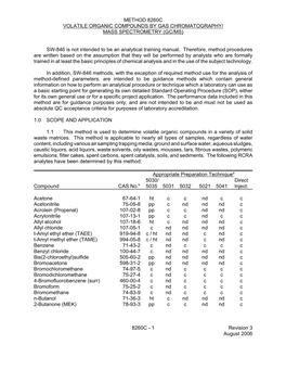 Method 8260C: Volatile Organic Compounds by Gas