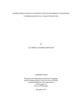 Gubernamentalidad Y Construcción De Sentidos De Ciudadanía Y Criminalidad En La Narcoliteratura