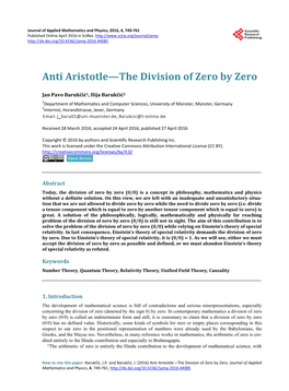 Anti Aristotle—The Division of Zero by Zero