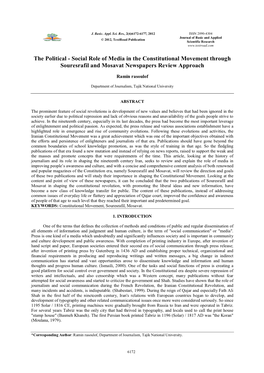 The Political - Social Role of Media in the Constitutional Movement Through Souresrafil and Mosavat Newspapers Review Approach