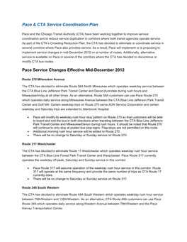 Pace & CTA Service Coordination Plan Pace Service Changes