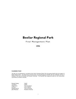 Beeliar Regional Park Management Plan