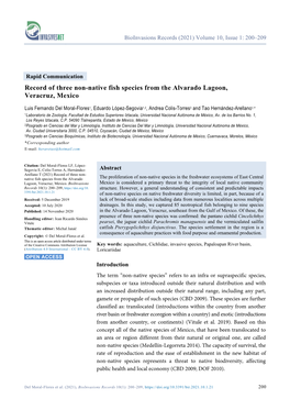 Record of Three Non-Native Fish Species from the Alvarado Lagoon, Veracruz, Mexico