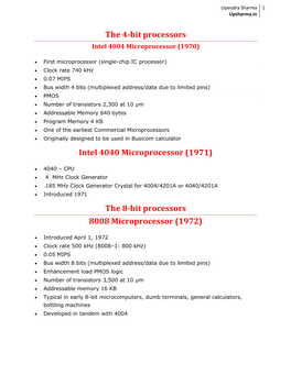 The 4-Bit Processors Intel 4040 Microprocessor