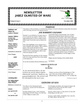 Newsletter Jabez Olmsted of Ware