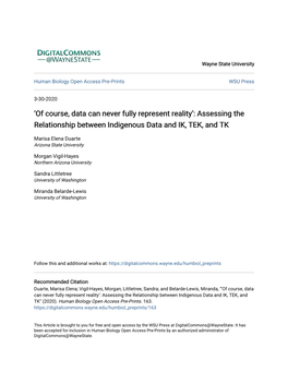 Of Course, Data Can Never Fully Represent Reality’: Assessing the Relationship Between Indigenous Data and IK, TEK, and TK