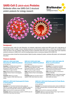 SARS-Cov-2 (2019-Ncov) Proteins Biovendor Offers New SARS-Cov-2 Structural Protein Products for Virology Research