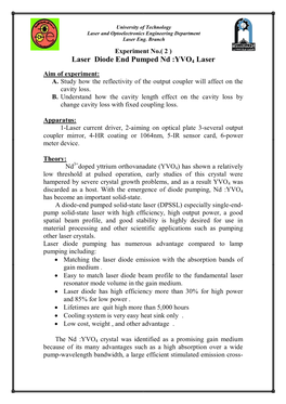 Laser Diode End Pumped Nd :YVO4 Laser