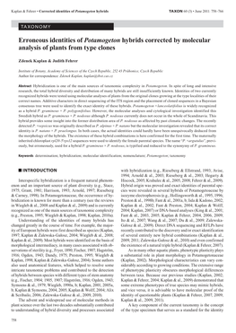 Erroneous Identities of Potamogeton Hybrids Corrected by Molecular Analysis of Plants from Type Clones