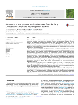 Absurdaster, a New Genus of Basal Atelostomate from the Early Cretaceous of Europe and Its Phylogenetic Position