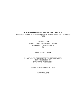 Always Look on the Bright Side of Death Violence, Death, and Supernatural Transformation in Ovid’S Fasti