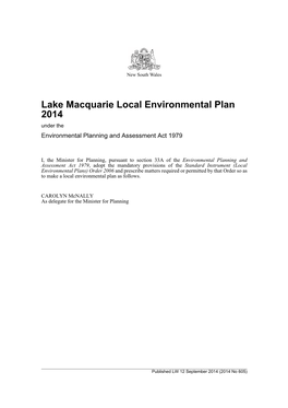 Lake Macquarie Local Environmental Plan 2014 Under the Environmental Planning and Assessment Act 1979