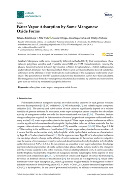 Water Vapor Adsorption by Some Manganese Oxide Forms