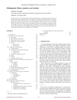 Colloquium: Stars, Planets, and Metals