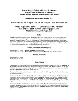 Uncle Hugo's Science Fiction Bookstore Uncle Edgar's Mystery Bookstore 2864 Chicago Avenue, Minneapolis, MN 55407