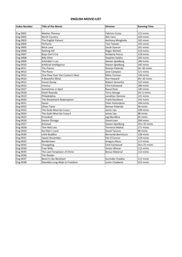 ENGLISH MOVIE-‐LIST Index Number Title of the Movie Director Running