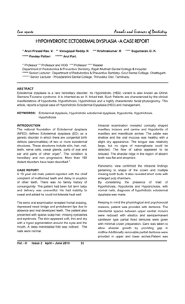 Hypohydrotic Ectodermal Dysplasia -A Case Report