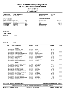 STARTLISTE Tiroler Wasserkraft