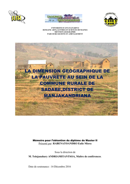 La Dimension Geographique De La Pauvrete Au Sein De La Commune Rurale De Sadabe,District De Manjakandriana