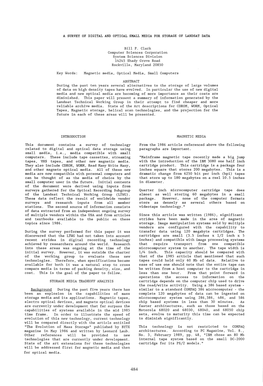 A Survey of Digital and Optical Small Media for Storage of Landsat Data