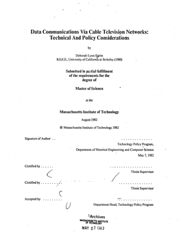 Data Communications Via Cable Television Networks: Technical and Policy Considerations