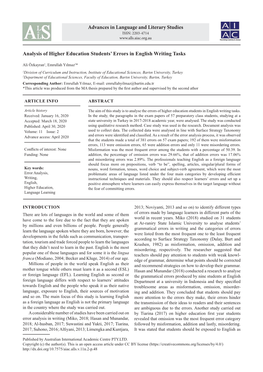 Analysis of Higher Education Students' Errors in English Writing Tasks