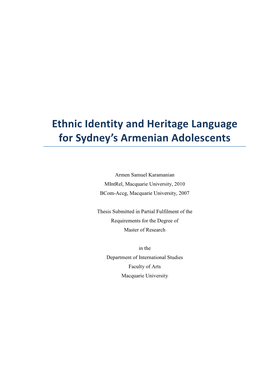 Ethnic Identity and Heritage Language for Sydney's Armenian Adolescents